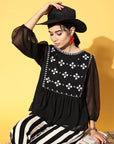 Black Geometric Indie Gal Top
