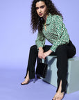 Women Classic White Geometric Vacay Attire Buttoned Top