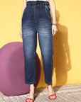 Women Stylish Blue High-Rise Regular Fit Cropped Stretchable Jeans