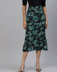 CINK Women Black Green Floral A-Line Midi Skirt