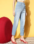 Women Blue High-Rise Regular Fit Cropped Stretchable Jeans