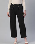 Women Cropped Trousers With Button Detail