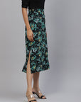 CINK Women Black Green Floral A-Line Midi Skirt