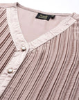 V-Neck Accordion Pleats Buttoned Top Style Top