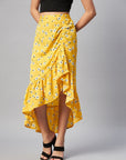 CINK Yellow White Floral Printed Midi A-Line Skirt