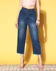 Women Stylish Blue High-Rise Regular Fit Cropped Stretchable Jeans