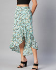 CINK Sea Green Floral Printed Midi A-Line Skirt