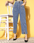 Women Blue High-Rise Regular Fit Cropped Stretchable Jeans