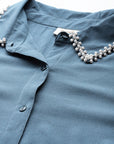 Women Blue Regular Fit Casual Buttoned Top