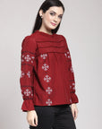 CINK Maroon Geometric Embroidered Boxy Top