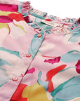 Blue Floral Print Casual Buttoned Top
