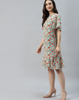 CINK Sea Green Red Floral Print A-Line Dress