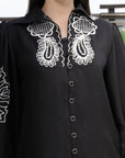Shirt Collar Embroidered Cotton Shirt With Trousers Co-Ords Set black