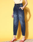 Women Stylish Blue High-Rise Regular Fit Cropped Stretchable Jeans