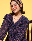 Blue Floral Print Top