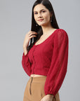 Red Buttoned Top Style Crop Top