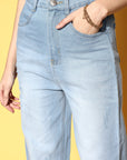 Women Blue High-Rise Regular Fit Cropped Stretchable Jeans