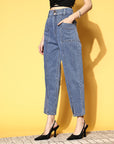 Women Blue High-Rise Regular Fit Cropped Stretchable Jeans