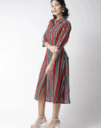 CINK Women Red White Striped Shirt Dress