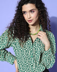 Women Classic White Geometric Vacay Attire Buttoned Top