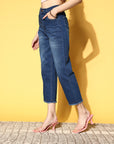 Women Stylish Blue High-Rise Regular Fit Cropped Stretchable Jeans