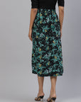 CINK Women Black Green Floral A-Line Midi Skirt