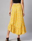 CINK Yellow White Floral Printed Midi A-Line Skirt