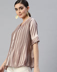 V-Neck Accordion Pleats Buttoned Top Style Top