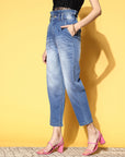Women Blue High-Rise Regular Fit Cropped Stretchable Jeans