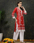 Red Ethnic Motifs Printed V-Neck Pure Cotton Kurta