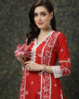 Red Ethnic Motifs Printed V-Neck Pure Cotton Kurta