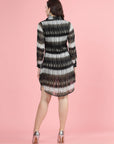 Abstract Print Cuffed Sleeves Shirt Style Dress - CINK