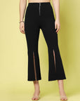 Women Black Solid Bootcut Trousers