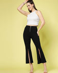 Women Black Solid Bootcut Trousers