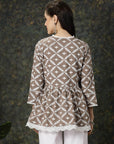 Brown Ethnic Motifs Embroidered Thread Work Pure Cotton A-Line Kurti