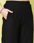 Women Black Solid Parallel Trousers