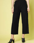 Women Black Solid Parallel Trousers