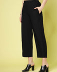 Women Black Solid Parallel Trousers