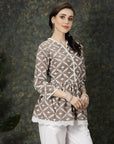 Brown Ethnic Motifs Embroidered Thread Work Pure Cotton A-Line Kurti