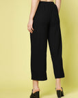 Women Black Solid Parallel Trousers