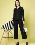 Women Black Solid Parallel Trousers