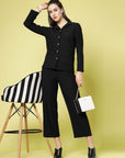 Women Black Solid Parallel Trousers