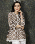 Brown Ethnic Motifs Embroidered Thread Work Pure Cotton A-Line Kurti