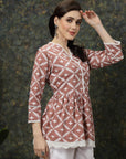 Pink White Floral Printed Peplum Top