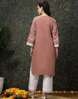 Pink Ethnic Motifs Printed Lace Detail Cotton Straight Kurta