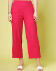 Women Pink Solid Parallel Trousers