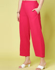 Women Pink Solid Parallel Trousers