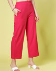 Women Pink Solid Parallel Trousers