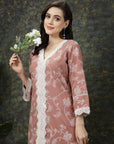 Pink Ethnic Motifs Printed Lace Detail Cotton Straight Kurta