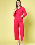Women Pink Solid Parallel Trousers